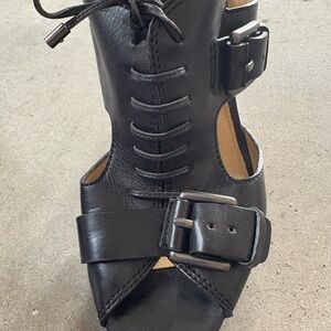 Coach Black Lace Up Boots with Silver Buckle